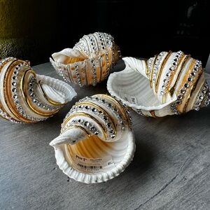 Home decor Sea shells with gold and rhinestone accents.